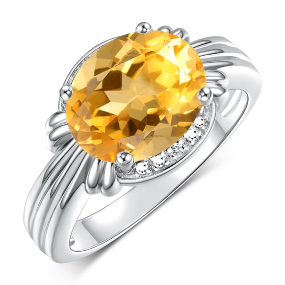 RYLOS Rings for Women 14K White Gold Ring 12X10MM Gemstone & Diamonds Great Ring for Middle or Pointer Finger November Citrine Jewelry Size 10