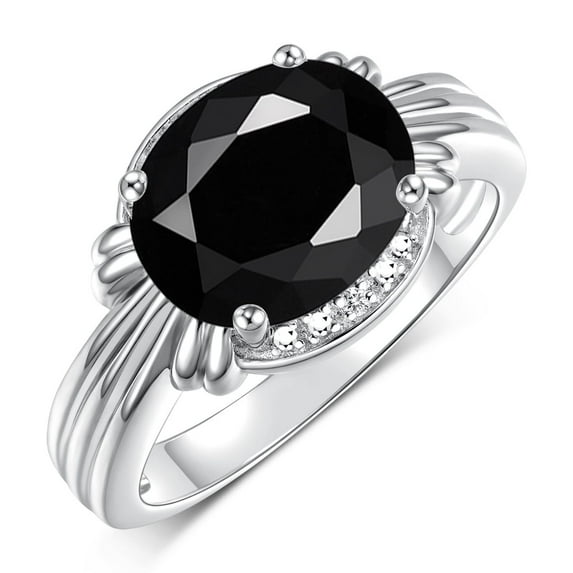 RYLOS Rings for Women 14K White Gold Ring 12X10MM Gemstone & Diamonds Great Ring for Middle or Pointer Finger October Onyx Jewelry Size 9.5