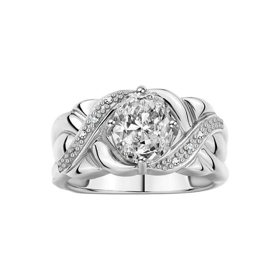 RYLOS Rings for Women 14K White Gold Ring Classic 9X7MM Oval Gemstone & Diamonds April White Topaz Jewelry Size 10