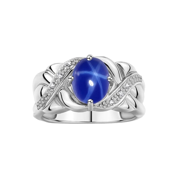 RYLOS Rings for Women 14K White Gold Ring Classic 9X7MM Oval Gemstone & Diamonds Blue Star Sapphire Jewelry Size 6