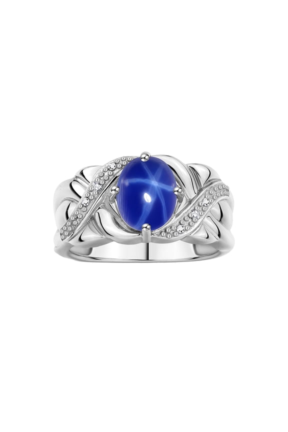 Rings for Women Sterling Silver Ring Classic 9X7MM Oval Gemstone & Diamonds Blue Star Sapphire Jewelry Size 9