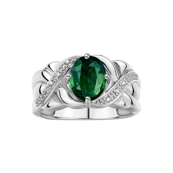 RYLOS Rings for Women 14K White Gold Ring Classic 9X7MM Oval Gemstone & Diamonds Green Sapphire Jewelry Size 9