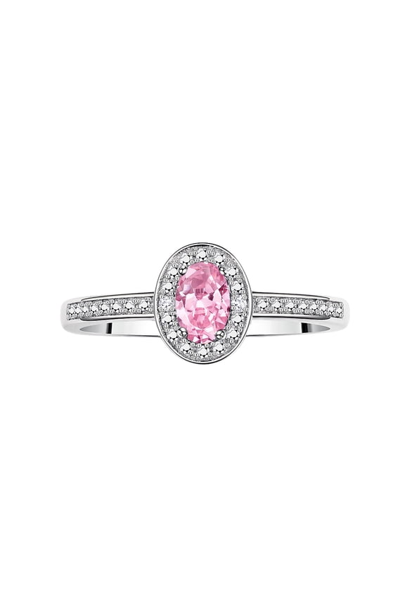 Rings for Women 14K White Gold Ring Classic Halo Diamond Birthstone Ring 6X4MM Oval October Pink Ice Jewelry Size 8