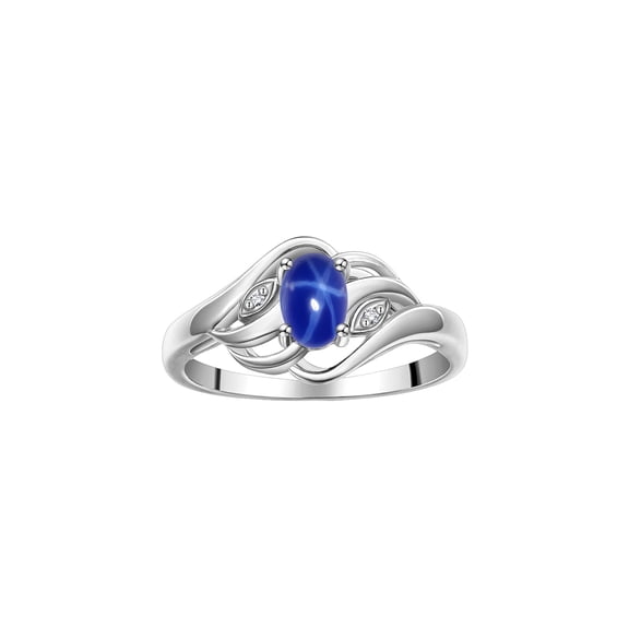 RYLOS Rings for Women Sterling Silver Ring Classic Style Birthstone Ring 6X4MM Gemstone & Diamonds Blue Star Sapphire Jewelry for Women Size 9