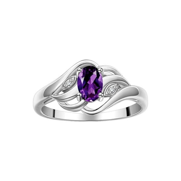 RYLOS Rings for Women 14K White Gold Ring Classic Style Birthstone Ring 6X4MM Gemstone & Diamonds February Amethyst Jewelry for Women Size 5