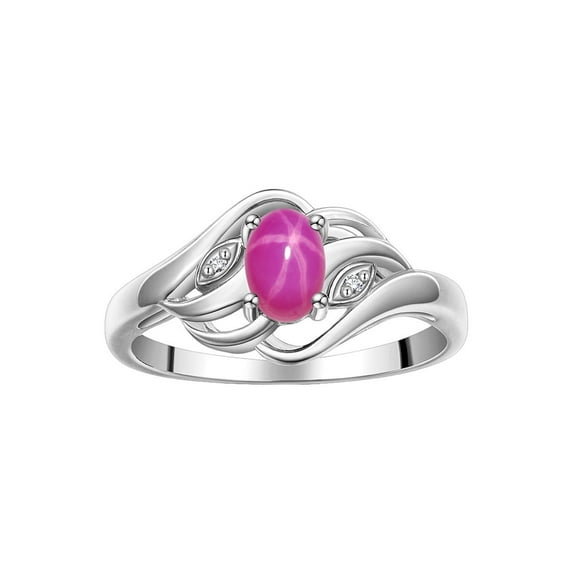 RYLOS Rings for Women Sterling Silver Ring Classic Style Birthstone Ring 6X4MM Gemstone & Diamonds July Star Ruby Jewelry for Women Size 7