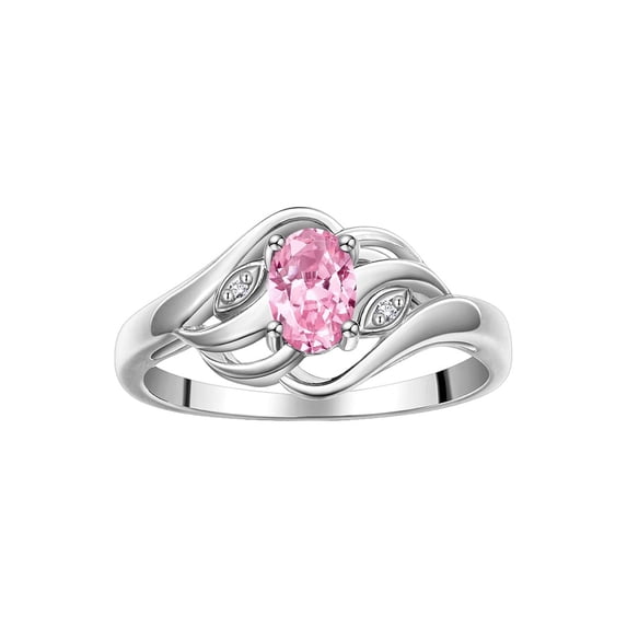RYLOS Rings for Women 14K White Gold Ring Classic Style Birthstone Ring 6X4MM Gemstone & Diamonds October Pink Ice Jewelry for Women Size 10