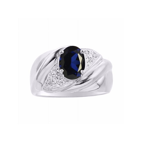 RYLOS Rings for Women 14K White Gold Ring Oval 8X6MM Gemstone & Diamonds Classic Design September Sapphire Jewelry for Women Size 9