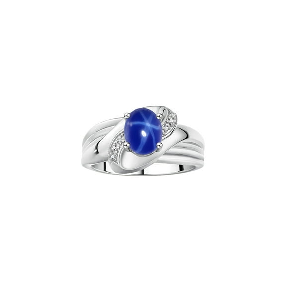 RYLOS Rings for Women 14K White Gold Ring Oval 9X7MM Gemstone & Diamonds Classic Design Blue Star Sapphire Jewelry for Women Size 9