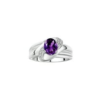 RYLOS Rings for Women 14K White Gold Ring Oval 9X7MM Gemstone &  Diamonds Classic Design February Amethyst Jewelry for Women Size 5