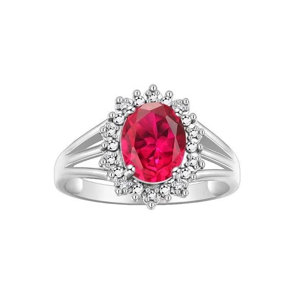 RYLOS Rings for Women 14K White Gold Ring Princess Diana Inspired 9X7MM Gemstone & Halo of Diamonds Ruby Jewelry for Women Size 10