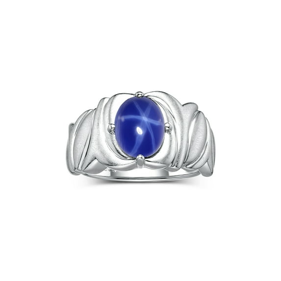 RYLOS Rings for Women 14K White Gold Ring Solitaire 9X7MM Oval Gemstone with Satin Finish Band September Blue Star Sapphire Jewelry Size 6