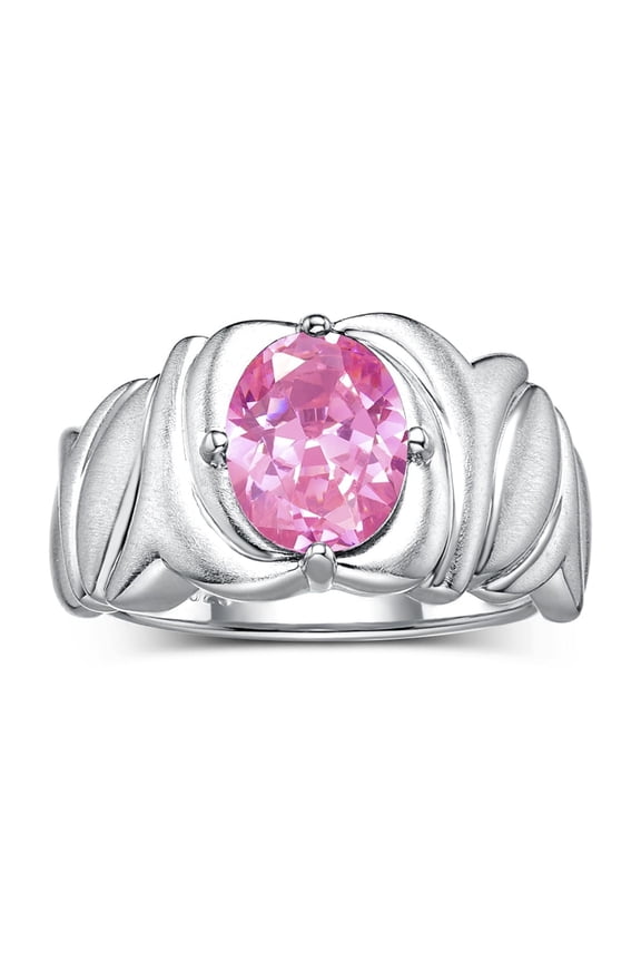 Rings for Women 14K White Gold Ring Solitaire 9X7MM Oval Gemstone with Satin Finish Band october PINK ICE Jewelry Size 10