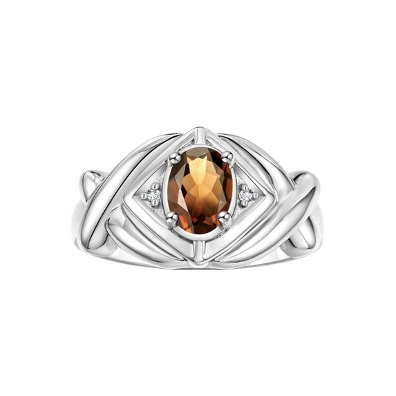RYLOS Rings for Women 14K White Gold Ring XOXO Hugs & Kisses 7X5MM Gemstone & Diamond Ring June Smoky Quartz Jewelry Size 10