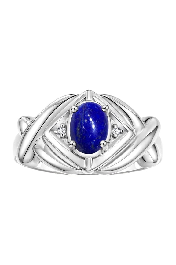 Rings for Women 14K White Gold Ring XOXO Hugs & Kisses 7X5MM Gemstone & Diamond Ring September Lapis Lazuli Jewelry Size 6