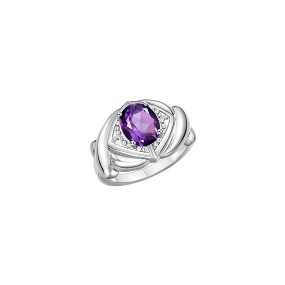 RYLOS Rings for Women 14K White Gold Ring XOXO Hugs & Kisses 9X7MM Gemstone & Diamond Ring February Amethyst Jewelry for Women Size 10