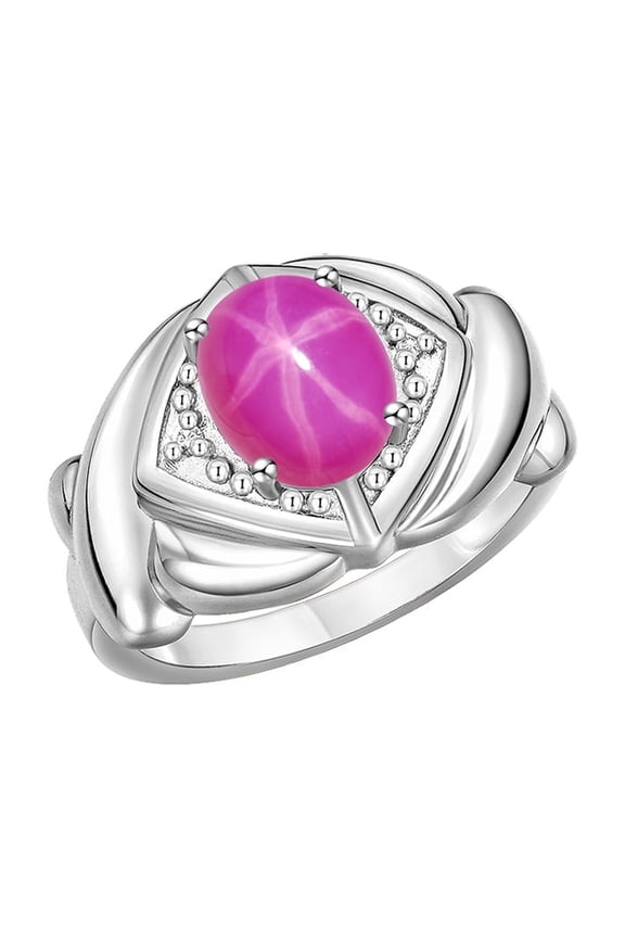 Rings for Women 14K White Gold Ring XOXO Hugs & Kisses 9X7MM Gemstone & Diamond Ring July Star Ruby Jewelry for Women Size 10