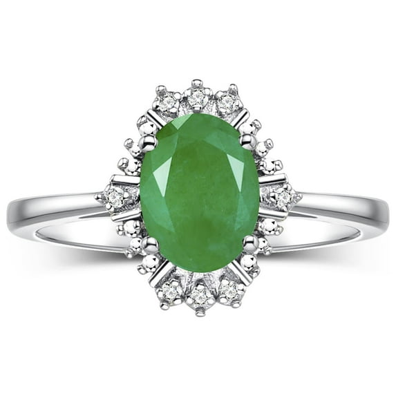 RYLOS Rings for Women 14K White Gold Ring with 7X5MM Oval Gemstone & Sparkling Diamonds May Emerald Jewelry Size 9