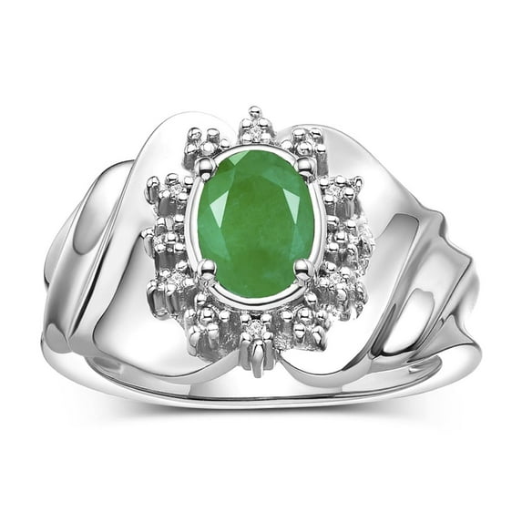 RYLOS Rings for Women 14K White Gold Ring with Oval 7X5MM Gemstone & Sparkling Diamonds May Emerald Jewelry Size 8