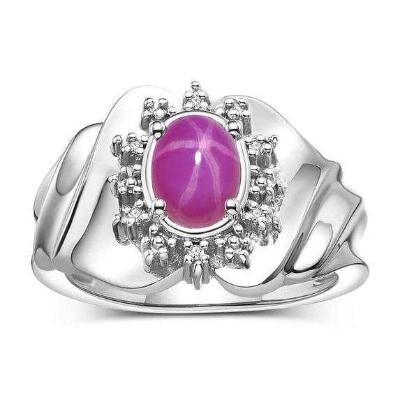 RYLOS Rings for Women 14K White Gold Ring with Oval 7X5MM Gemstone & Sparkling Diamonds Star Ruby Jewelry Size 6