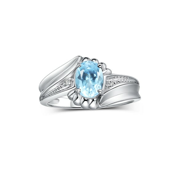 RYLOS Rings for Women 14K White Gold Swirl Z Ring 7X5MM Oval Gemstone & Diamond Rings December Blue Topaz Jewelry Size 10