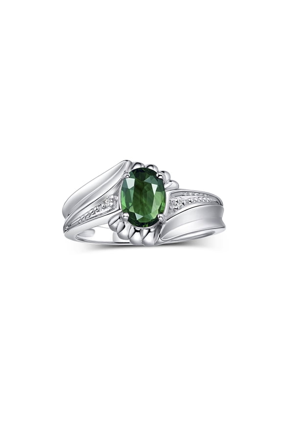 Rings for Women 14K White Gold Swirl Z Ring 7X5MM Oval Gemstone & Diamond Rings Green Sapphire Jewelry Size 9