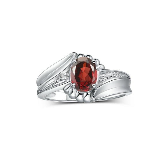 RYLOS Rings for Women 14K White Gold Swirl Z Ring 7X5MM Oval Gemstone & Diamond Rings January Garnet Jewelry Size 7