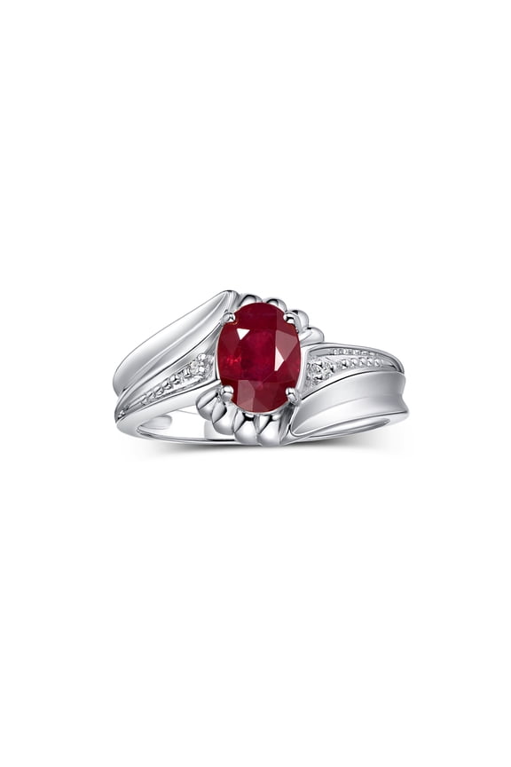 Rings for Women 14K White Gold Swirl Z Ring 7X5MM Oval Gemstone & Diamond Rings July Ruby Jewelry Size 5