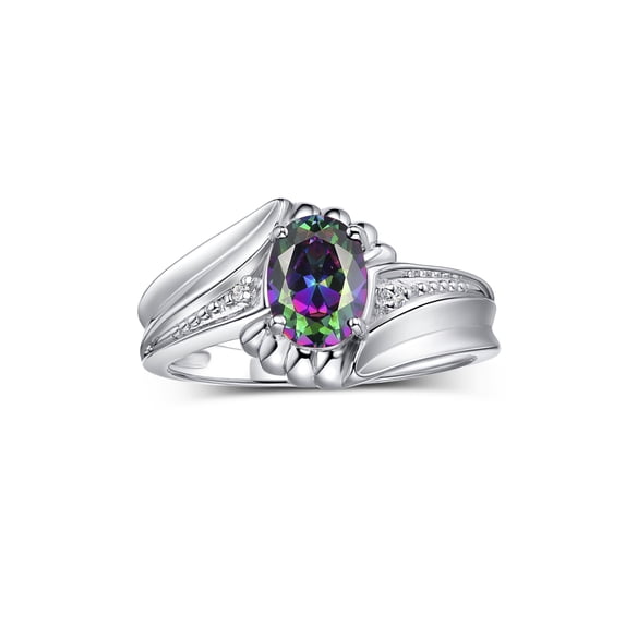 RYLOS Rings for Women 14K White Gold Swirl Z Ring 7X5MM Oval Gemstone & Diamond Rings June Alexandrite Jewelry Size 7