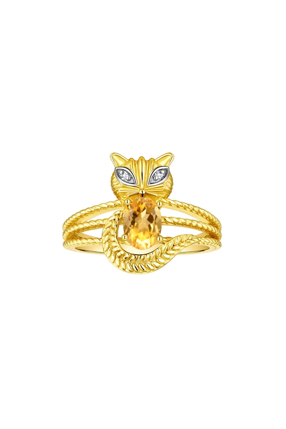 Rings for Women 14K Yellow Gold CAT Ring Oval 7X5MM Gemstone &  Sparkling Diamonds November Citrine Jewelry Size 9
