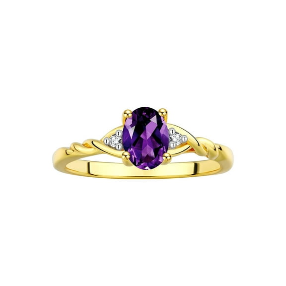 RYLOS Rings for Women 14K Yellow Gold Classic Style Birthstone Ring 7X5MM Oval Gemstone & Diamonds February Amethyst Jewelry for Women Size 5