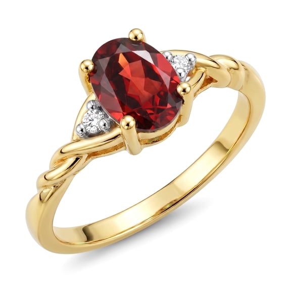 RYLOS Rings for Women 14K Yellow Gold Classic Style Birthstone Ring 7X5MM Oval Gemstone & Diamonds January Garnet Jewelry for Women Size 9
