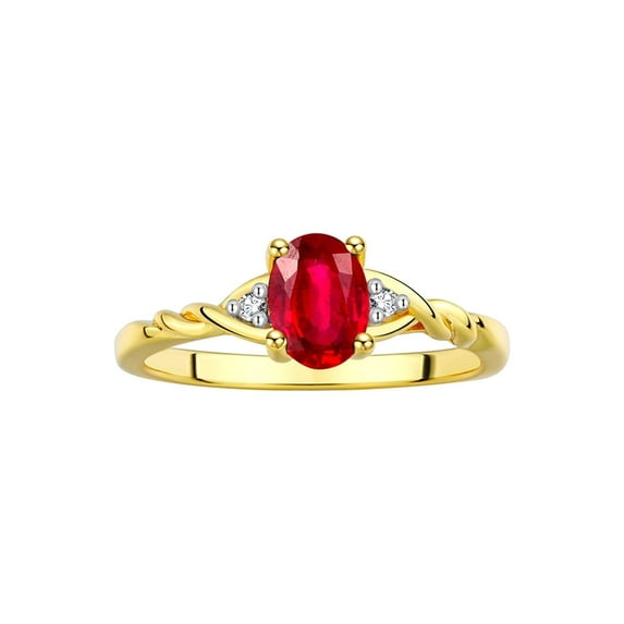 RYLOS Rings for Women 14K Yellow Gold Classic Style Birthstone Ring 7X5MM Oval Gemstone & Diamonds July Ruby Jewelry for Women Size 9