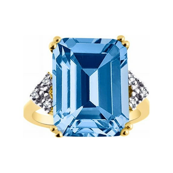 RYLOS Rings for Women 14K Yellow Gold Designer 16X12MM Emerald Cut Gemstone & Diamond Ring December Blue Topaz Jewelry Size 9