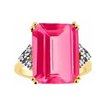 RYLOS Rings for Women 14K Yellow Gold Designer 16X12MM Emerald Cut Gemstone & Diamond Ring October Pink Tourmaline Jewelry Size 5
