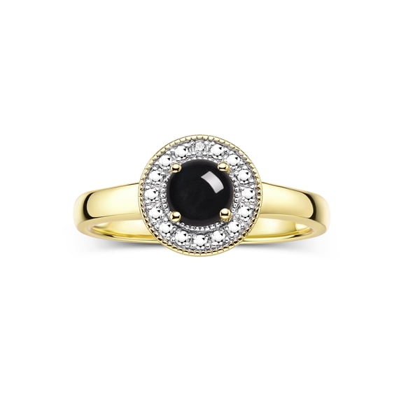 RYLOS Rings for Women 14K Yellow Gold Halo Ring with Round 4MM Gemstone & Diamonds Cabochon Onyx Jewelry Size 5