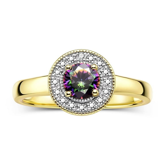 RYLOS Rings for Women 14K Yellow Gold Halo Ring with Round 4MM Gemstone & Diamonds June Alexandrite Jewelry Size 9
