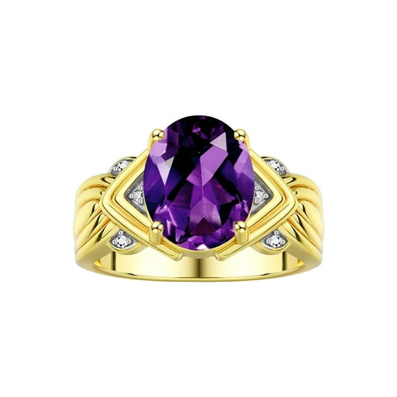 RYLOS Rings for Women 14K Yellow Gold Ring 12X10MM Gemstone & Diamonds Great Ring for Middle or Pointer Finger February Amethyst Jewelry Size 12