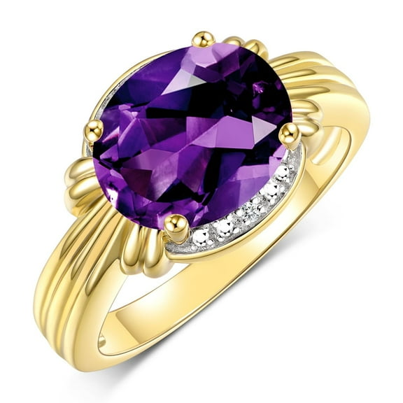 RYLOS Rings for Women 14K Yellow Gold Ring 12X10MM Gemstone &  Diamonds Great Ring for Middle or Pointer Finger February Amethyst Jewelry Size 5