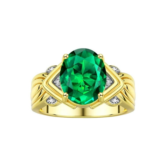 RYLOS Rings for Women 14K Yellow Gold Ring 12X10MM Gemstone & Diamonds Great Ring for Middle or Pointer Finger May Emerald Size 10