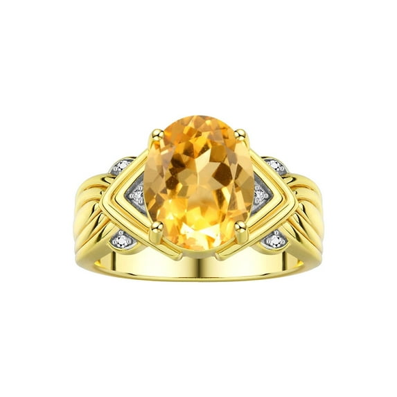 RYLOS Rings for Women 14K Yellow Gold Ring 12X10MM Gemstone & Diamonds Great Ring for Middle or Pointer Finger November Citrine Jewelry Size 9.5