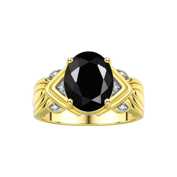 RYLOS Rings for Women 14K Yellow Gold Ring 12X10MM Gemstone & Diamonds Great Ring for Middle or Pointer Finger October Onyx Size 11.5