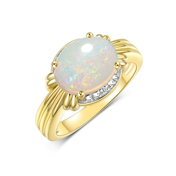 RYLOS Rings for Women 14K Yellow Gold Ring 12X10MM Gemstone & Diamonds Great Ring for Middle or Pointer Finger October Opal Jewelry Size 12