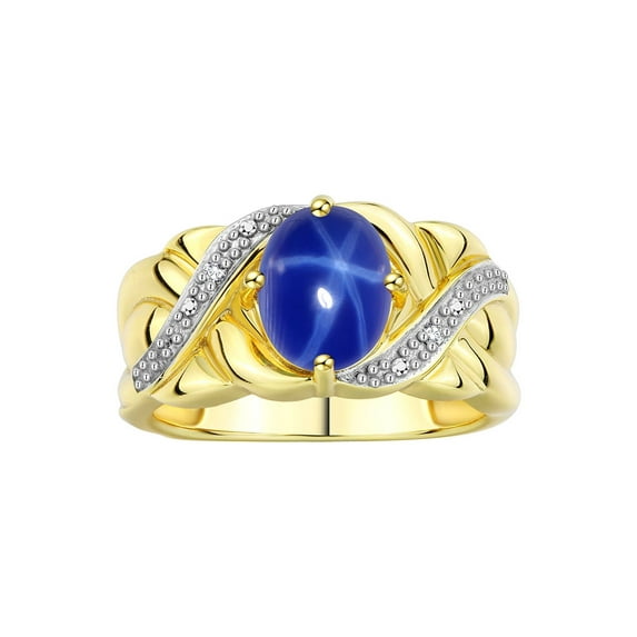 RYLOS Rings for Women 14K Yellow Gold Ring Classic 9X7MM Oval Gemstone & Diamonds Blue Star Sapphire Jewelry Size 10