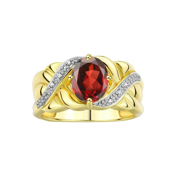 RYLOS Rings for Women 14K Yellow Gold Ring Classic 9X7MM Oval Gemstone & Diamonds January Garnet Jewelry Size 8