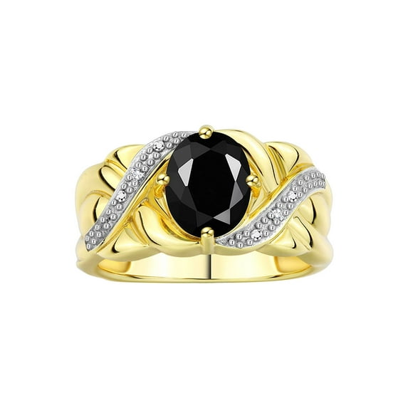 RYLOS Rings for Women 14K Yellow Gold Ring Classic 9X7MM Oval Gemstone & Diamonds October Onyx Jewelry Size 9