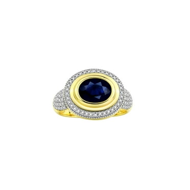 RYLOS Rings for Women 14K Yellow Gold Ring Classic 9X7MM Oval Gemstone & Diamonds September Sapphire Jewelry Size 8