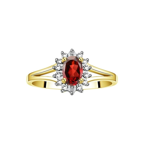 RYLOS Rings for Women 14K Yellow Gold Ring Classic Halo Diamond Birthstone Ring 6X4MM Oval January Garnet Jewelry for Women  Size 9