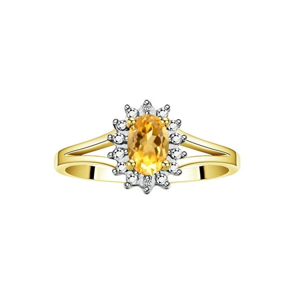 RYLOS Rings for Women 14K Yellow Gold Ring Classic Halo Diamond Birthstone Ring 6X4MM Oval November Citrine Jewelry for Women Size 10