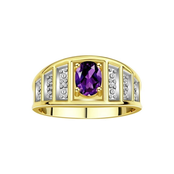 RYLOS Rings for Women 14K Yellow Gold Ring Classic Style 7X5MM Oval Gemstone & Diamond Ring February Amethyst Jewelry Size 5